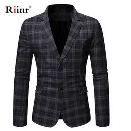 Riinr Herbst Ankunft Blazer Männer Slim Button Anzug Plaid Turndown Collor Tops Männer Blazer Hombre Plus Größe 3XL 201104