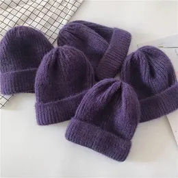 Beanie/Skull Caps Winter Women Hat Soft Purple Bennie Solid Woolen Thickened Skullies Women's Knit Warm Casual Cap Bonnet1 Eger22