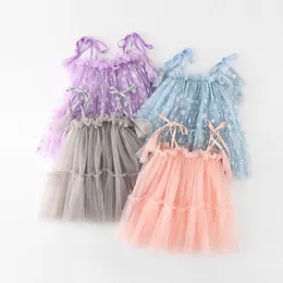 Vestido de festa de bebê de festa quente criança rosa Celebridade Little Princesa Vestidos de Estrela Infantil Prom Mesh Criança Criança de Aniversário Tule Tulle Summer A Line Suspender Snow Queen