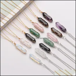 Pendant Necklaces Pendants Jewelry Hexagonal Cylindrical Crystal Necklace Natural Stone Wire Wrap For Wom Dog