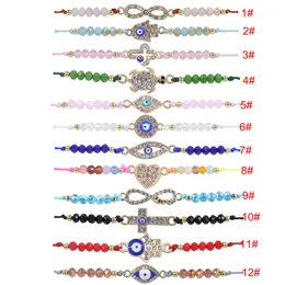 Par Palm Devil's Eye Crystal Pärlade flätade armband Män kvinnor Diamond Print Turtle Love Evil's Eyes Charm Armband