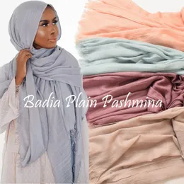 105 190cm One Piece Neckerchief High Quality Maxi Women Muslim Plain Frayed Scarf Shawls Wraps Headwear Solid Oversize Pashmina Hijabs