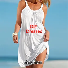 Phechion Summer Sexy Beach Dress DIY 3D 프린트 여성 스파게티 스트랩 드레스 스트리트웨어 O 목 N01 220707