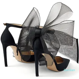2022 Luxurys Designers Pumps sandals high heels 8 10 12 cm Latte Asymmetric Grosgrain Mesh Fascinator Bows Black Latte Fuchsia