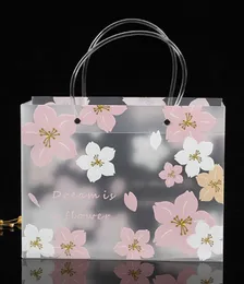 Portable Cherry Blossom Wear-resistant Waterproof Bag Frosted Transparent Gift Bags Handbag Shopping Bag Clothing Packaging