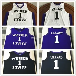 Nikivip Weber State Wildcats College Damian Lillard #1 흰색 검은 보라색 복고풍 농구 저지 남자 스티치 커스텀 숫자 이름 유니폼