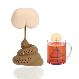 Tea Strains Reusable Silicone Tea Maker Creative Poo Shape Funny Herbal Teas Bag Kaffefilter Extender Lager Partihandel