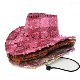 Basker Western Cowboy Hat Millennial Girl Y2K Knight Big-Bre med borstad Po Wear Seaside unisexberets
