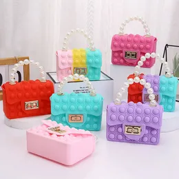 Bolsa de ombro pop Fidget Brinquedo Arco-íris Bonito Silicone Aliviador de Estresse Bolha Sensorial Material Escolar Lembrancinhas Presentes de Aniversário para Meninas