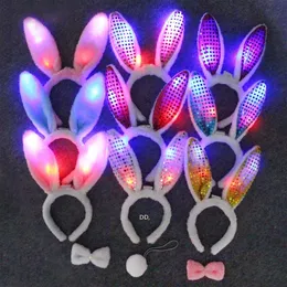 LED-Licht blinkend flaumig Kaninchen-Ohren Stirnband Pailletten Kopfschmuck Party Supplies Bunnyohren Kostüm Zubehör Cosplay Weihnachten RRA12894