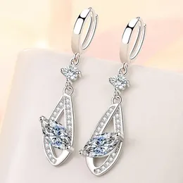 Hoop Huggie Elegant Women Fashion Earrings 925 Sterling Silver Jewelry Chic Zircon Geometric Long Earring Lady Party AccessoriesHoop