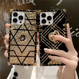 Luxury Fashion Brand Square Glitter Marble Stand Phone Cases For iPhone 13 12 11 PRO MAX 6 7 8 Plus Xs XR xsmax Diamond Designer With Ring case Cover