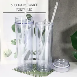 Deniz 16 oz sıska akrilik tumbler plastik açık fincan çift duvar taşınabilir, kapak ve saman diy özelliği ile şeffaf kahve kupaları almak kolay