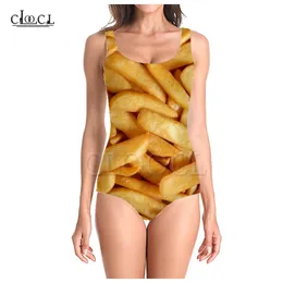 Delicious Fried French Fries 3D Print Onepiece Swimwear Women Swimming Bathing Suit Sleeveless Sexy Swimsuit 220617