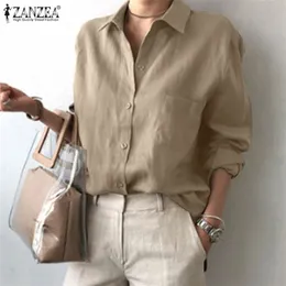 Zanzea mulheres casual solto ol camisas primavera outono manga longa blusa de negócios colarinho feminino botão túnica blusas 220623