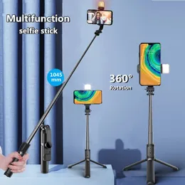 Monopiedi selfie di design di lusso Q02S Mini treppiede pieghevole bluetooth selfie stick con telecomando per otturatore luce di riempimento per IOS Android