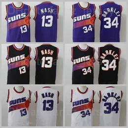 Mann Retro Steve Nash Trikot 13 Basketball Vintage Charles Barkley 34 Schwarz Lila Weiß Teamfarbe Stickerei und Nähte Atmungsaktiv Hohe Qualität