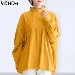 Women's Blouses & Shirts Loose Tops VONDA 2022 Women Summer Long Sleeve Retro Femme Party Blusas Ladies Streetwears S-5XL
