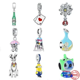 925 Sterling Silver Ciondola Charm Mongolfiera Vaso Fiore Cane Bottiglia di birra Perline Bead Fit Pandora Charms Bracciale Accessori gioielli fai da te