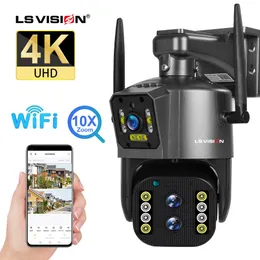 IP カメラ LS VISION 8MP 4K カメラ屋外 WiFi PTZ 3 レンズデュアルスクリーン 10X 光学ズーム自動追跡防水セキュリティ CCTV カム 230206