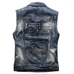 Men's Vests Large Size Autumn Product Waistcoat Motorcycle Denim Vest Patch Pocket Tooling Phin22