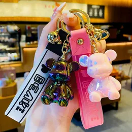 Laser Bear Doll Keychains Keyring Rings for Men Women Lovers Schoolbag Pendant Gift Cute Colorful Animal Bag Charm Holder Cartoon Resin Key Chains Accessories