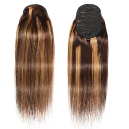Highlight P4/27 Drawstring Straight Ponytail Human Hair Remy Brazilian Hair Extensions Pony Tail For American Women Hairpieces