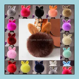 Keychains Fashion Accessories Women Fuzzy Bunny Ear Keychain Faux Rabbit Fur Keyfobs Hoder Charms Bag Keyring Fluffy Pompom Ke Dhtpa