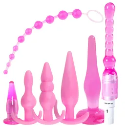 성인 항문 섹시한 장난감 7pcs 비즈 엉덩이 플러그 세트 전립선 마사지 유연한 항문 익스팬더 Bullet Vibrator 커플 게이