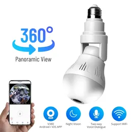 2MP 360 Wi-Fi Panorama IP Camera Lâmpada 360 Visão Noturna Dois Way Audio Home Security Video Vigilância Fisheye Bulbo WiFi Câmeras