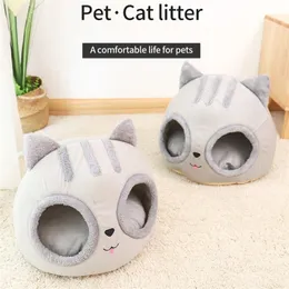 Para gatos cães cama semi-fechado cabeça de gato chats caixas de mestas respirável mão-lavada à mão pequena cão pequeno cão esteira acessórios 220323