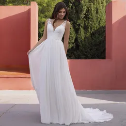 Inne suknie ślubne Skromne letnie sukienki szyfonowe 2022 Eleganckie w szyku w szyku koronkowe aplikacje Koronki Sweet Train Bridal sukien