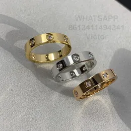 Liebesring mit 8 Diamanten, Breite 3,6 mm, V-Gold, 18 Karat Material, verblasst nie, schmaler Ehering, offizielle Reproduktionen der Luxusmarke, mit Gegenbox für Paarringe