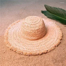 넓은 브림 모자 100% 라피아 짚 수제 직조 여성 해변 태양 모자와 레이디 돔 버킷 선자 넷 크기 56-58cmwide oliv22