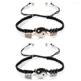 Cadeia de link 2 PCs/Conjunto Jóias de moda de alta qualidade Pulseira de aniversário yin yang charme pingente bracelete trançado corda intere22