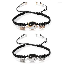 Cadeia de link 2 PCs/Conjunto Jóias de moda de alta qualidade Pulseira de aniversário yin yang charme pingente bracelete trançado corda intere22