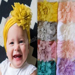 15*9 CM Baby Girls Hair Accessories Soft Skin-friendly Nylon Headband Solid Color Handmade Flower Elastic Hairband Infant Headwear Birthday Gifts