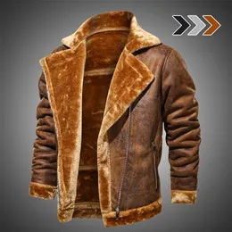 Retro Men Winter Suede Leather Jacket Fashion Men s Plus Velvet Lapel Fur Coats Male Thicken Warm Casual Motorcycle Outwear LJ201013