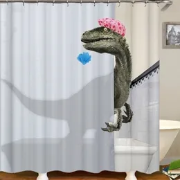 Lovely Bathing Dinosaur Print Shower Curtain Waterproof Bathroom Accessories Decor Bath Y200108