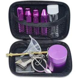 Cool Purple Fumbo multifuncional Snuff Snorter Sniffer Kit de bolso de vidro Bottle Bottle Dry Herb Tobacco Jar dica de gente