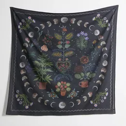 Moon Phase Tapestries Vägg Hängande Botanisk Celestial Blommig Vägg Tapestry Hippie Blomma Vägg Mattor Dorm Decor Starry