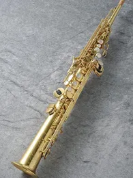 Высококачественный B-Tune Sax Sax Soprano Brass Lacquer Lacquer Gold Shell Button Saxophone Straight Tube Высокий музыкальный инструмент с корпусом