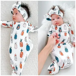 新生児の女の子の男の子の睡眠バッグスリープウェアナイトガウンとヘッドバンドセット結び目のあるベビーガウンギフト