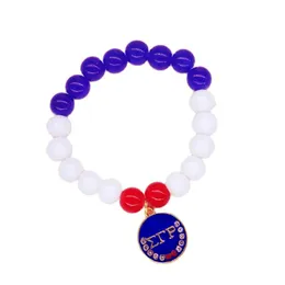 Tennis Elastic Adjustable Quality 10MM White Blue Red Glass Beads Greek Soror Torch 100 Years Sorority Sigma Gamma Rho BraceletsTennis