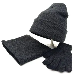 Berets Winter Hat Scarf Glove Set 3 Pieces For Men And Women Outdoor Knitted Warm Thicken Skullies Beanie Gloves SetBerets