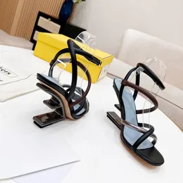 F Heels Women Gladiator Sandals 22SS Summer Cutout Runway Walking مزدوج أحذية صندل عالية الكعب من الفستان الزفاف Slingback Slids