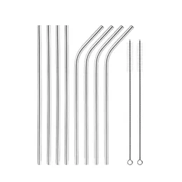 Metal Reusable 304 Stainless Steel Straws Straight Bent Drinking Straw With Case Cleaning Brush Set Party Bar accessory C0612X03