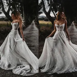 خط مثير 2022 A Bohemian Beach Wedding Deters Spaghetti Sweep Sweep Train Plus Size Boho Bridal Party Dresses