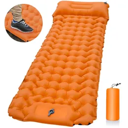 Portable Outdoor Sleeping Pad Camping Inflatable Mattress with Pillows Travel Mat Folding Bed Ultralight Air Cushion Hiking Trekking 5 Colors