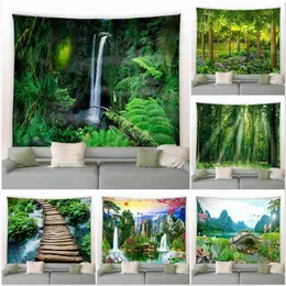 Tapestry Natural Forest Waterfall Landscape Wall Carpet Psychedelic Scene Manda